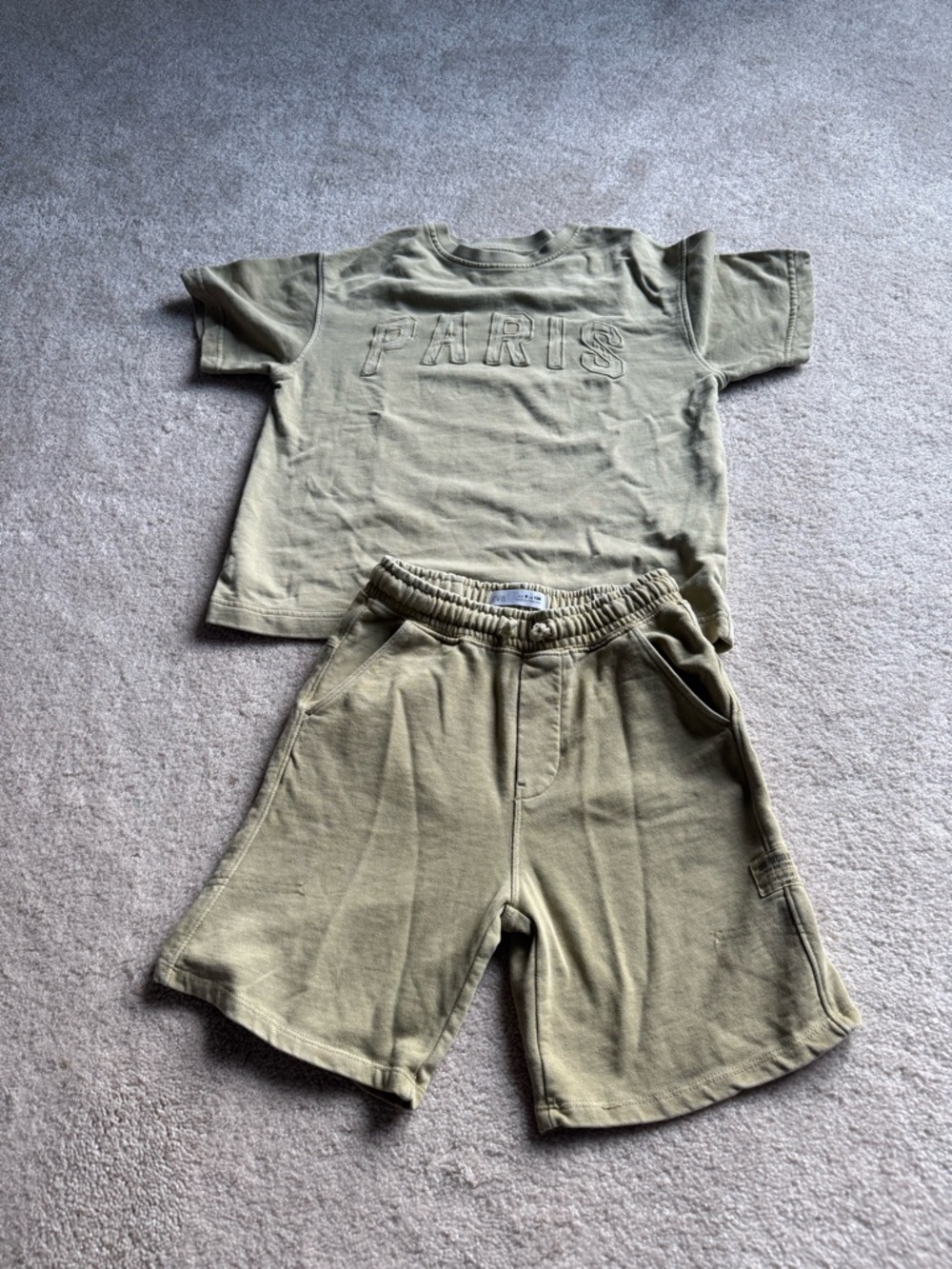 ZARA - Olive 'PARIS' Tee & Matching boys Shorts Set